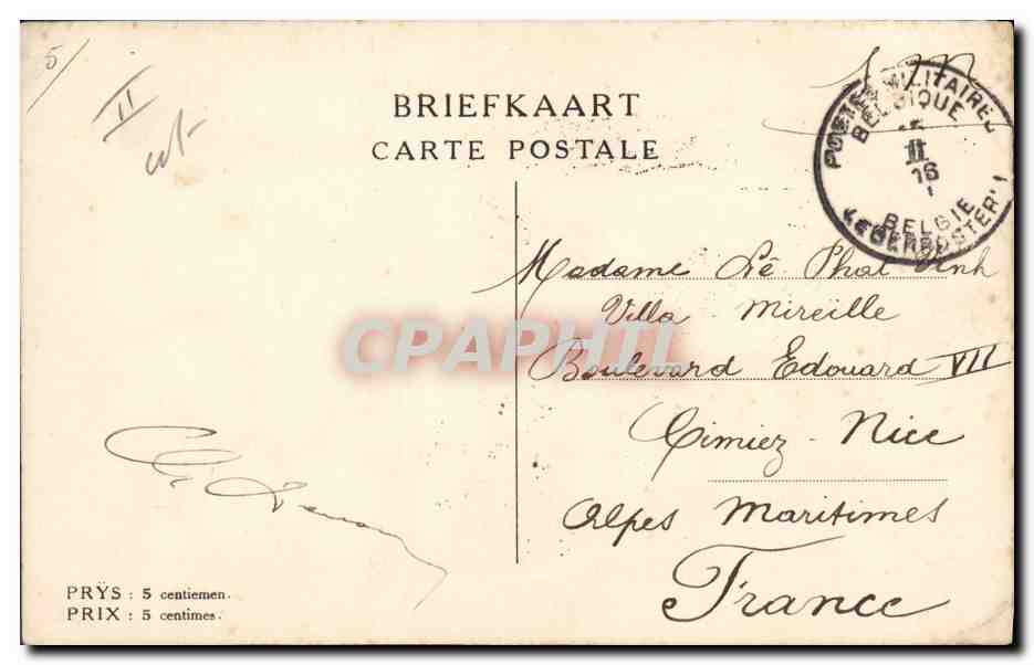 CPA Militaria Ysebaert  — Rückseite