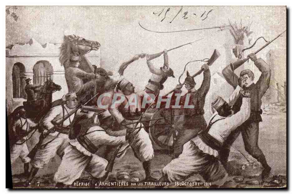 CPA Militaria Reprise d'Armentieres par les tirailleurs 18 octobre 1914 