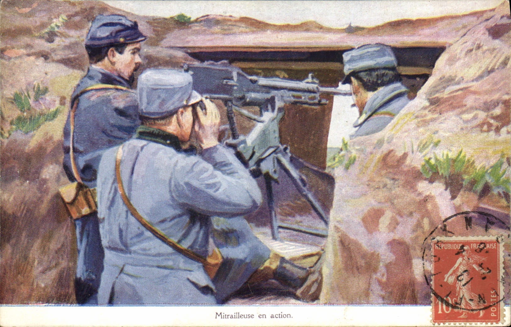 CPA Militaria Mitrailleuse en action Publicite Sulfate de Quinine Pelletier Paris Rue de Vivienne 