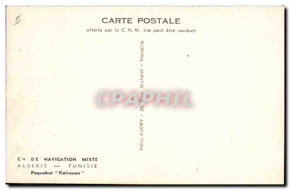 Paquebot "Kairouan" — Algérie - Tunisie — Cie de Navigation Mixte — Reverso
