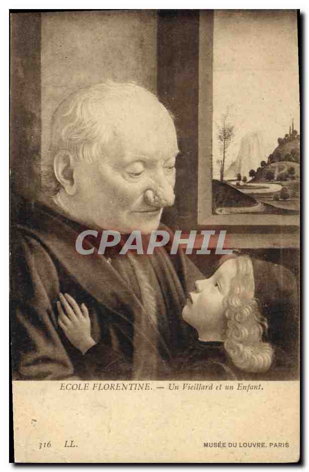 CPA Ecole Florentine Un vieillard et un enfant Musee du Louvre Paris 