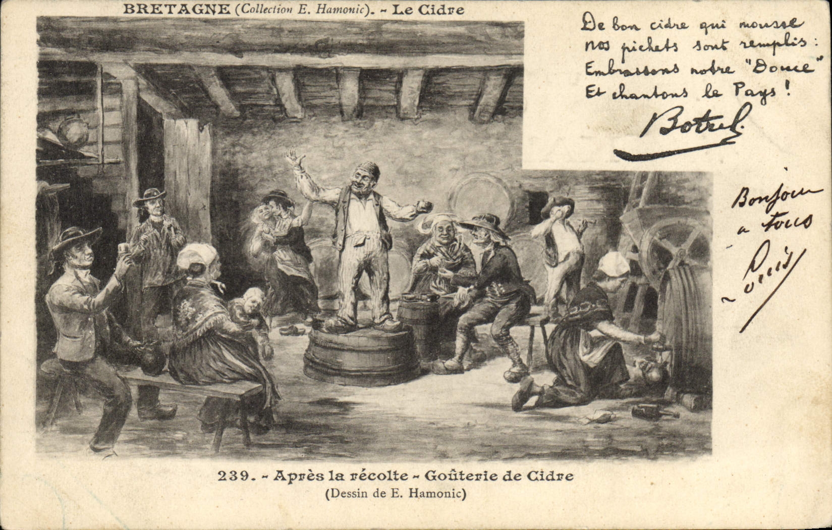 Bretagne — Après la récolte — Goûterie de cidre — Dessin de E. Hamonic, n° 239