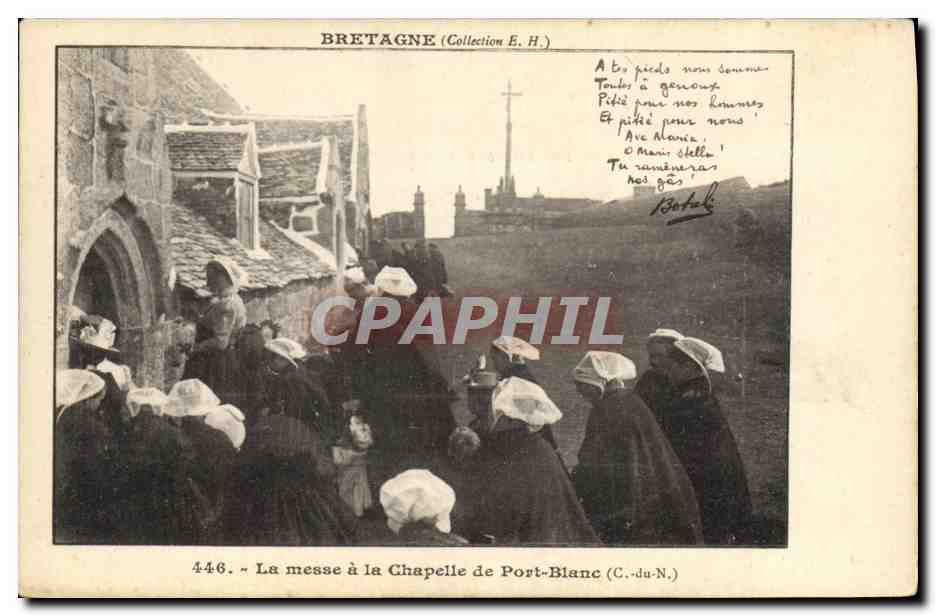 CPA Folklore Botrel Bretagne La messe a la chapelle de Port Blanc 