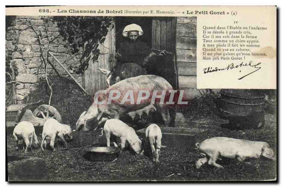 CPA Folklore Botrel Le petit goret Cochon Porc 