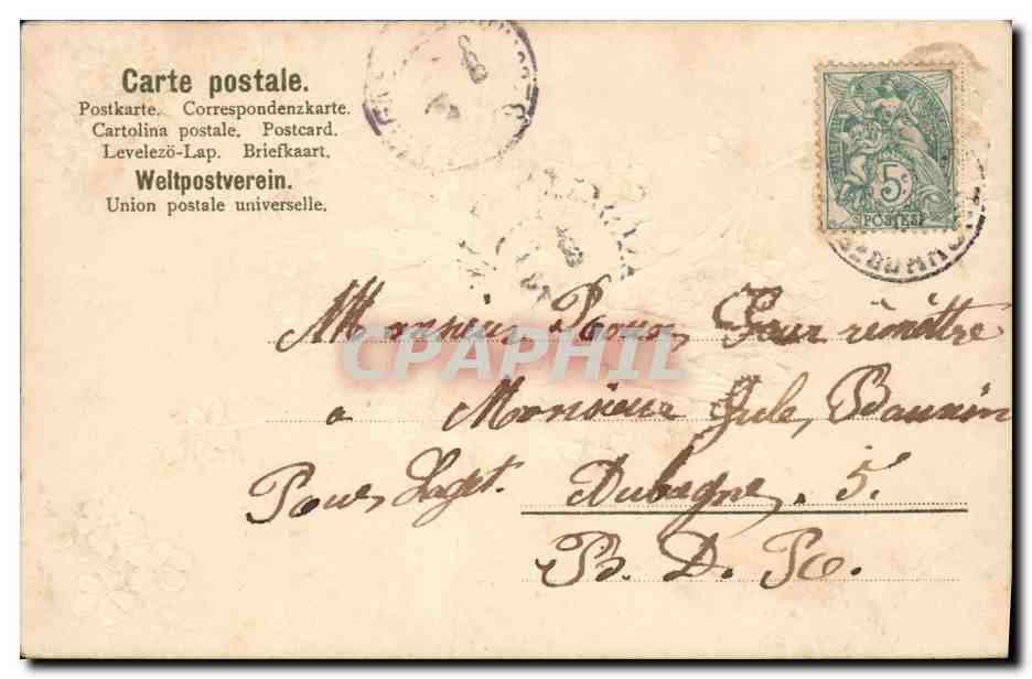 CPA Fantaisie Fleurs Colombes Coeurs  — Verso