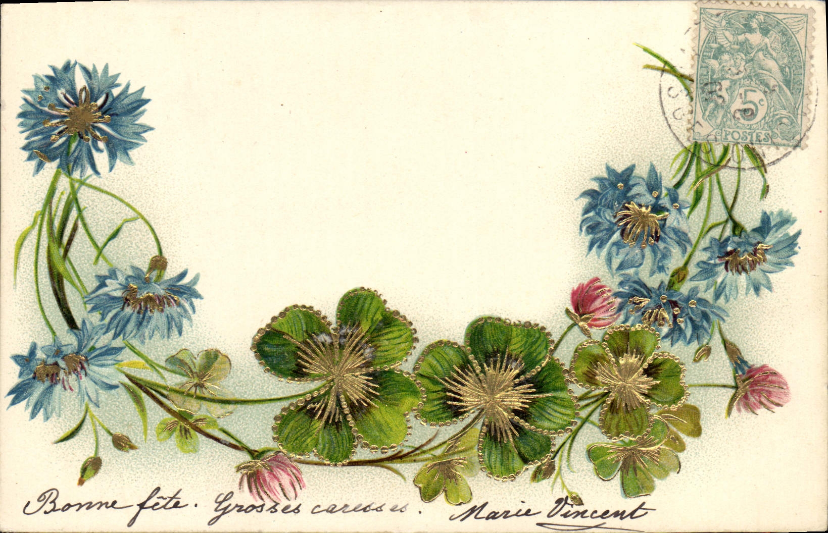 CPA Fantaisie Fleurs Trefles 