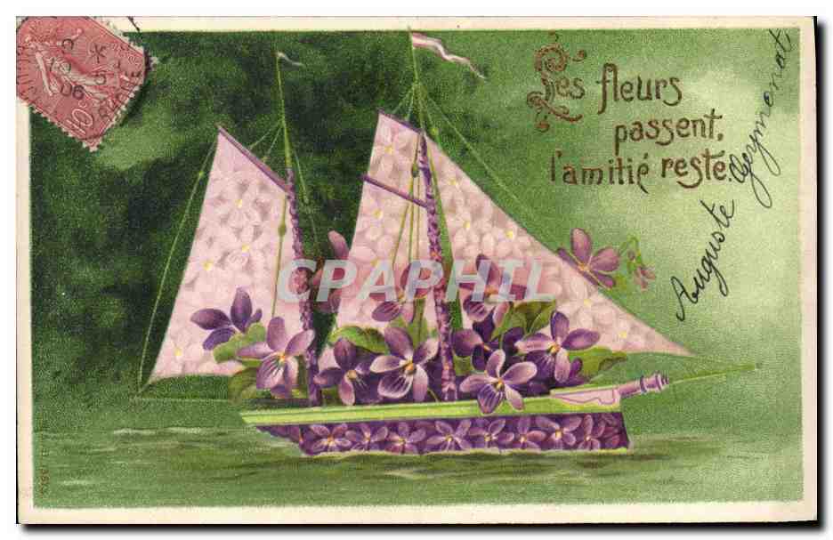CPA Fantaisie Fleurs Bateau Voilier 