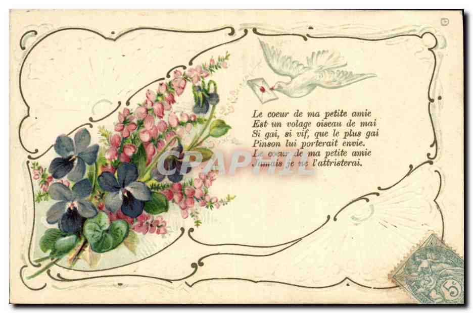 Fleurs et colombe — poème amoureux — éditeur inconnu