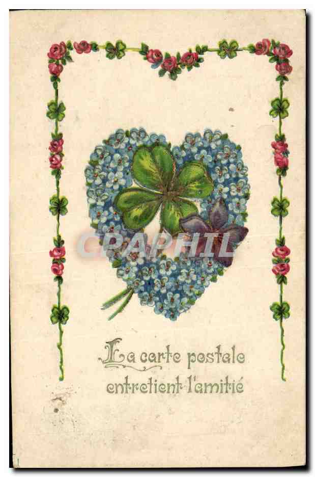 CPA Fantaisie Fleurs Trefle Coeur 