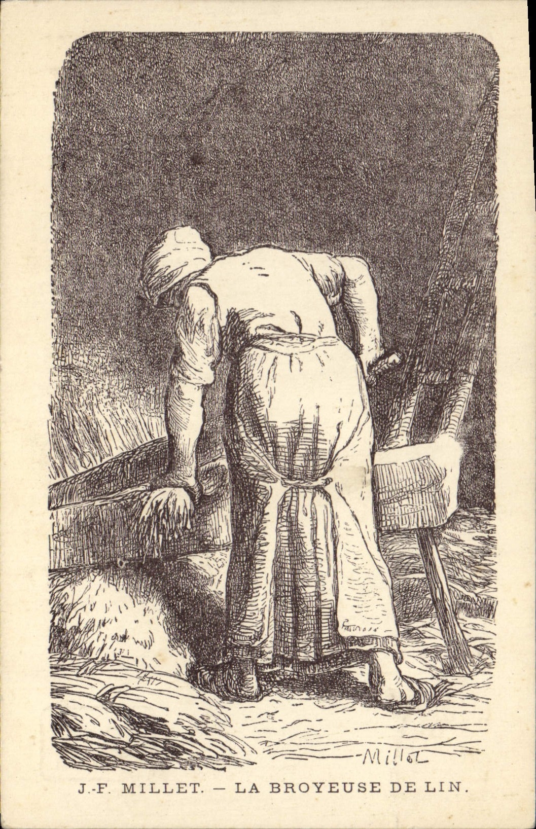 CPA Fantaisie Illustrateur JF Millet la broyeuse de lin 