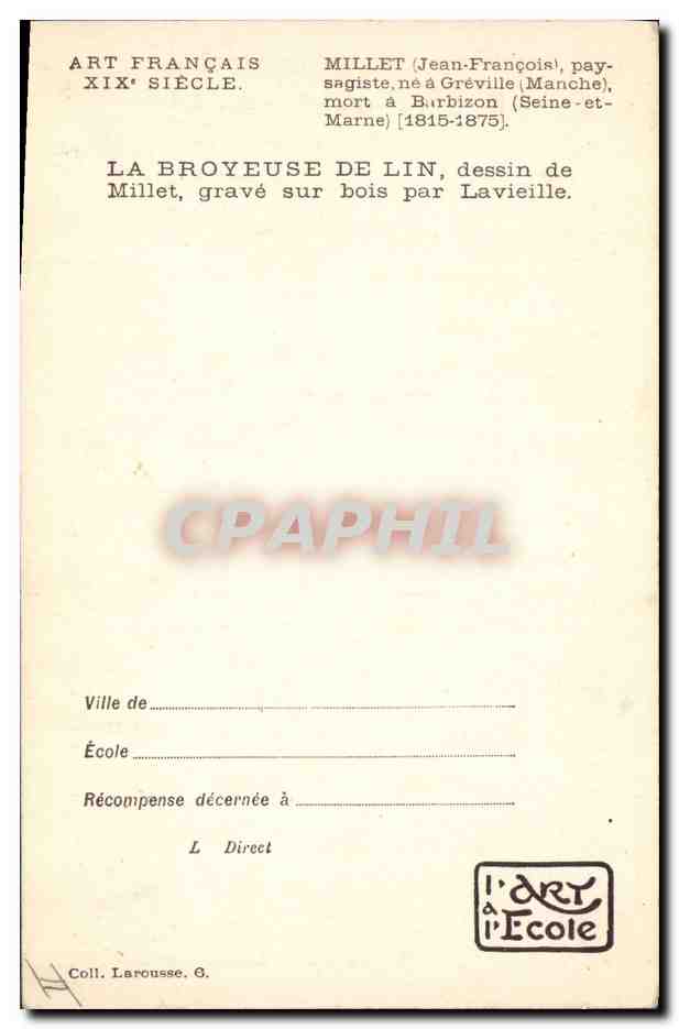 CPA Fantaisie Illustrateur JF Millet la broyeuse de lin  — Rückseite