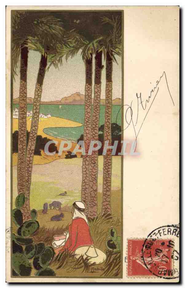 CPA Fantaisie Illustrateur Oasis Arabe 