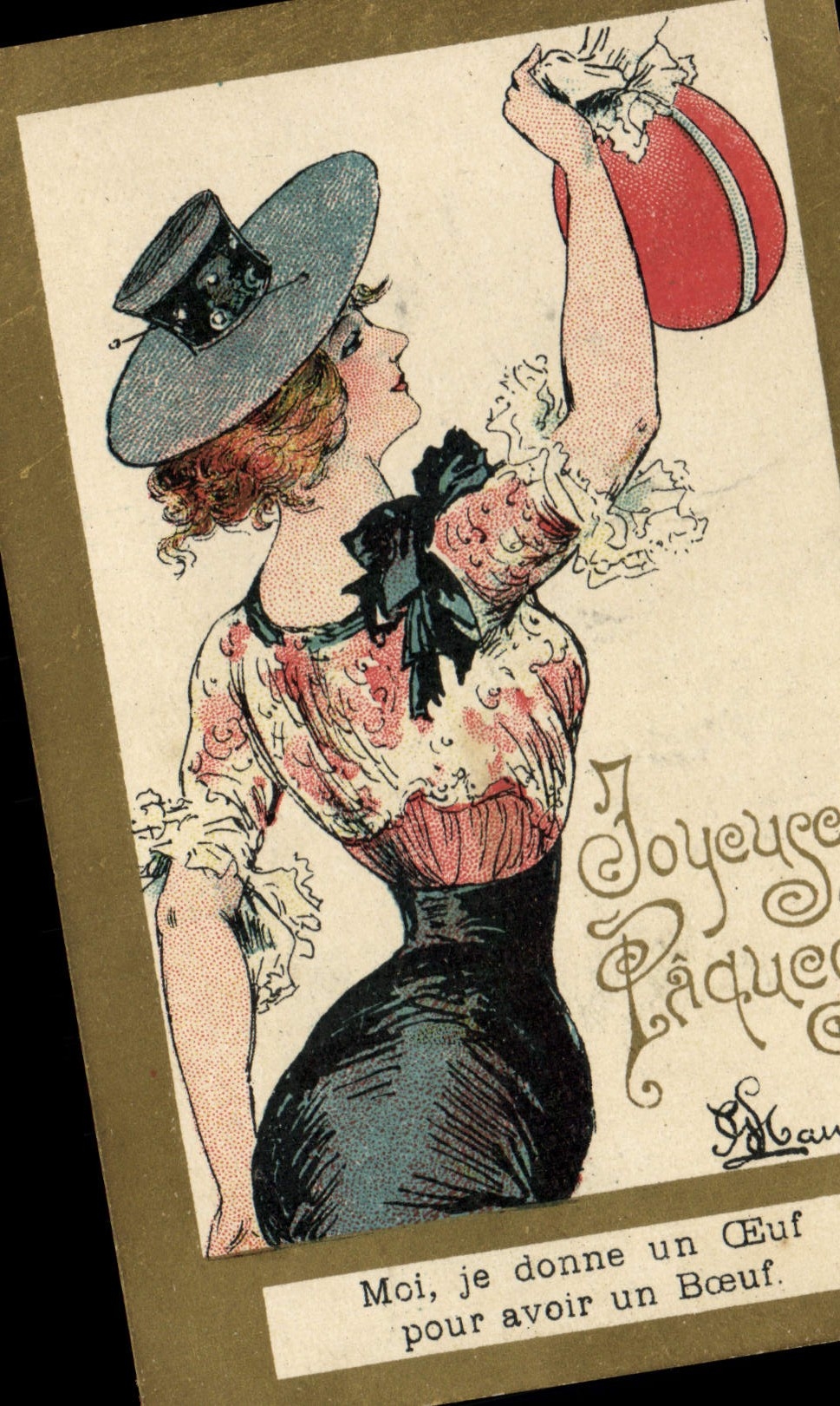 CPA Fantaisie Illustrateur Femme Paques 