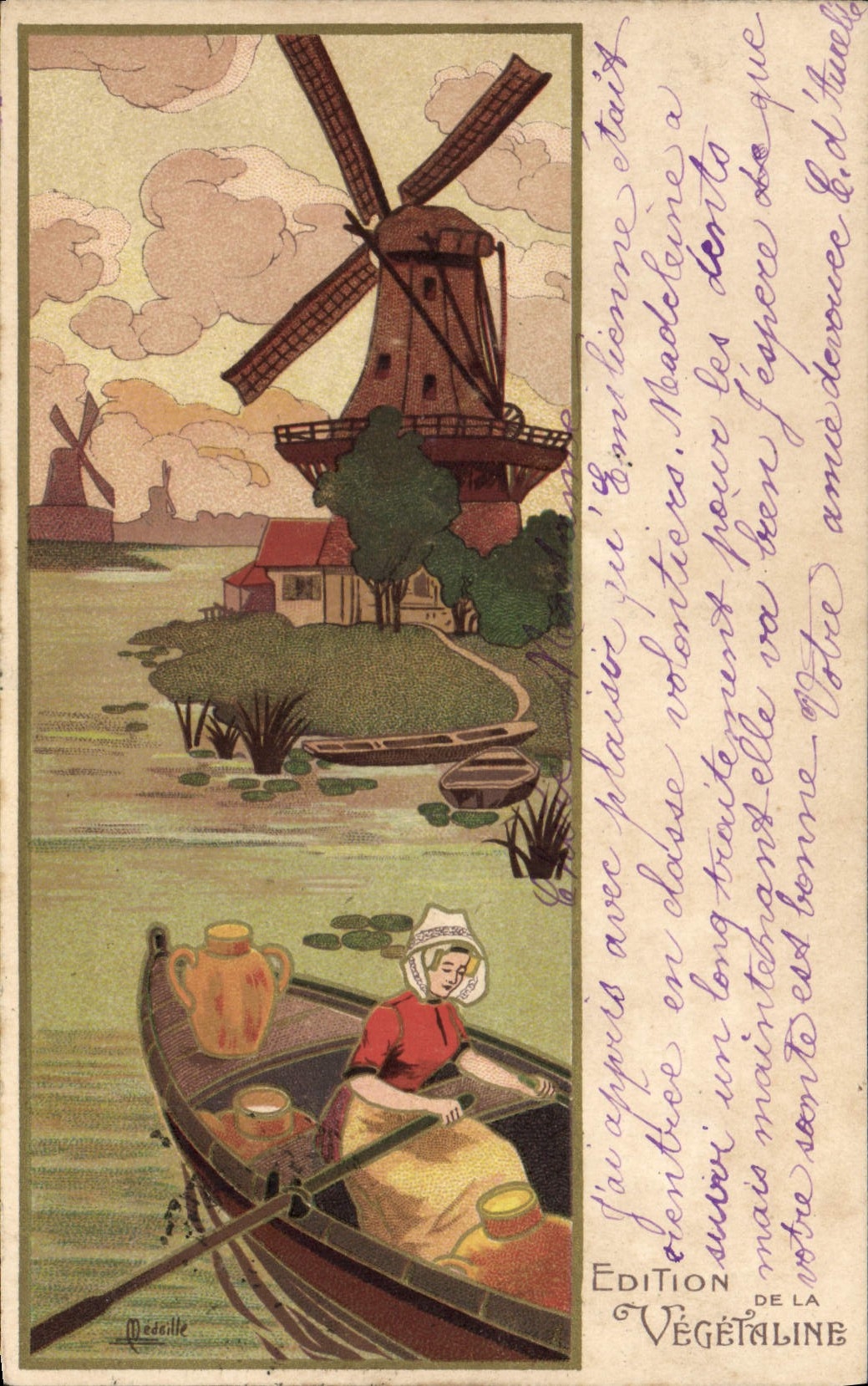 CPA Fantaisie Illustrateur Femme Moulin a vent Vegetaline 