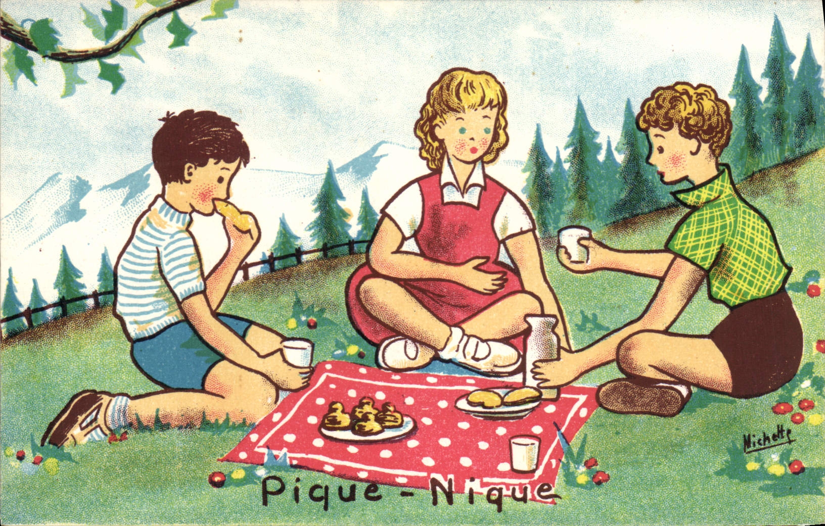 CPA Fantaisie Illustrateur Enfants Pique Nique 
