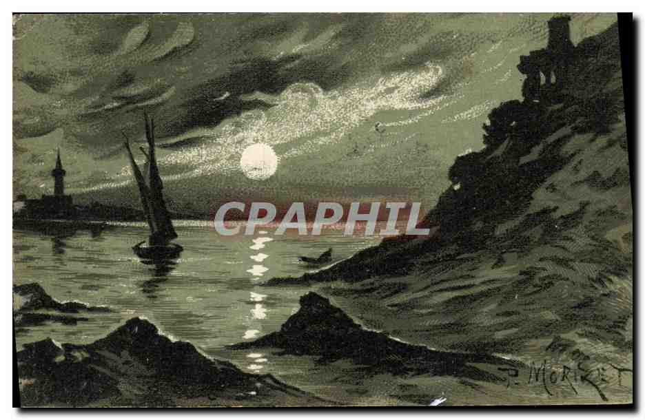 CPA Fantaisie Illustrateur Paysage Bateau 