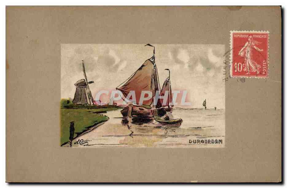 CPA Fantaisie Illustrateur Durgerdam Bateau Moulin a vent 