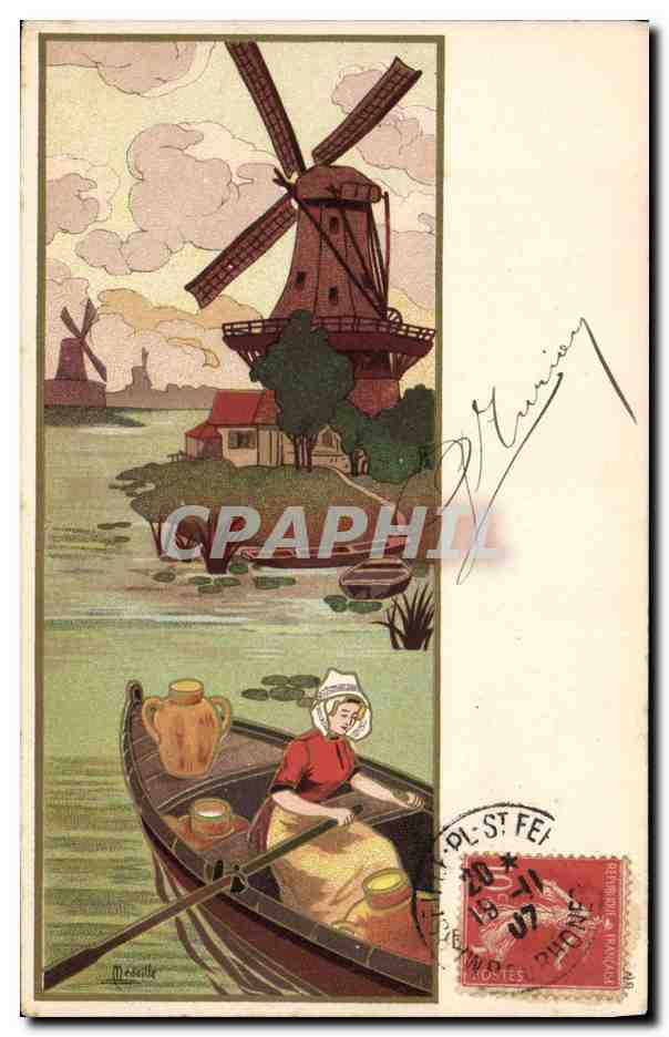 CPA Fantaisie Illustrateur Femme Moulin a vent Vegetaline 