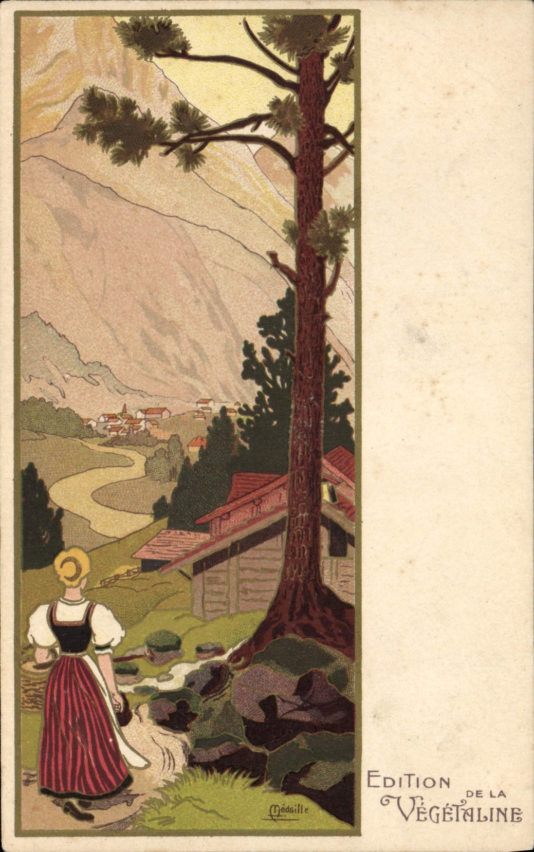 CPA Fantaisie Illustrateur Femme Montagnes Vegetaline 