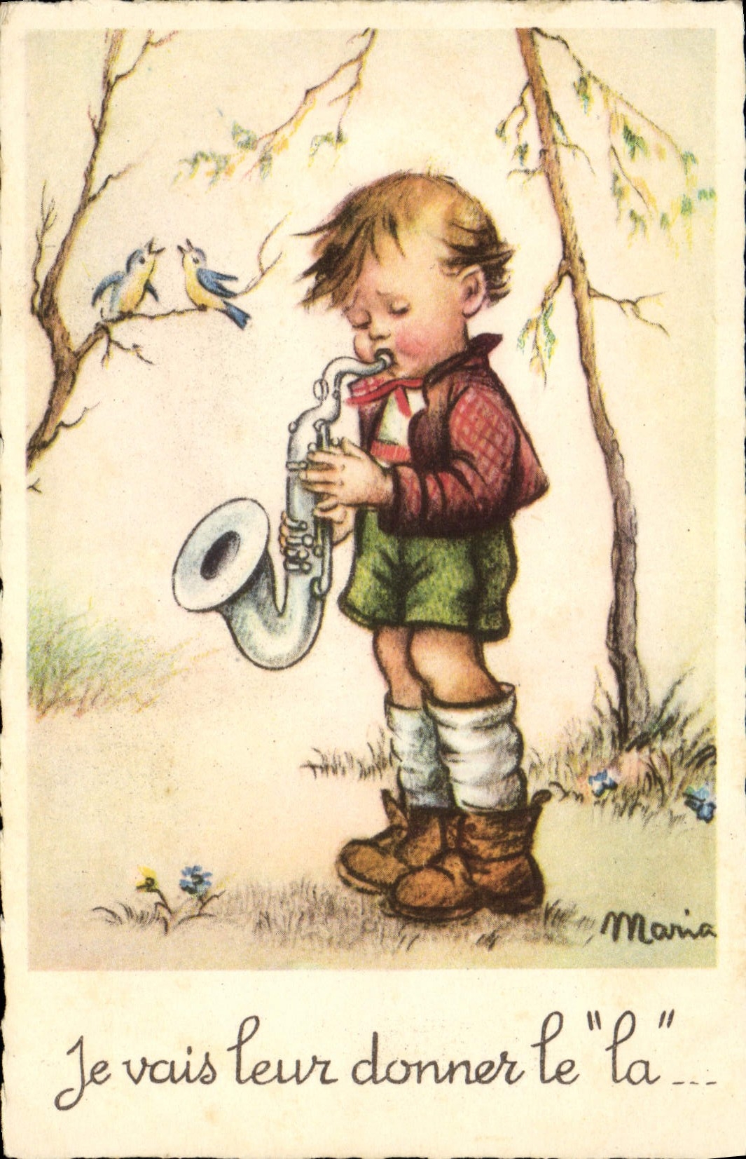 CPA Fantaisie Illustrateur Enfant Saxophone 