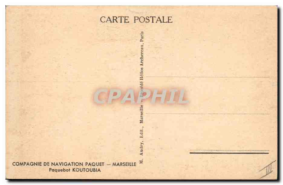 Paquebot Koutoubia — Compagnie de Navigation Paquet — Marseille, Édit. Audry — Achterkant