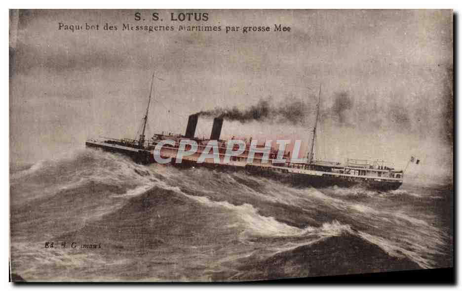 S.S. LOTUS — Paquebot des Messageries Maritimes par grosse Mer — Éditeur H. Gramont