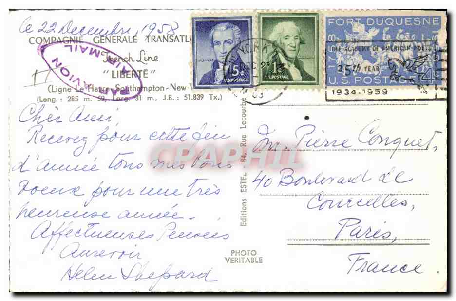 Le paquebot Liberte — Compagnie Générale Transatlantique — Éditions Photo Veritable — Reverso