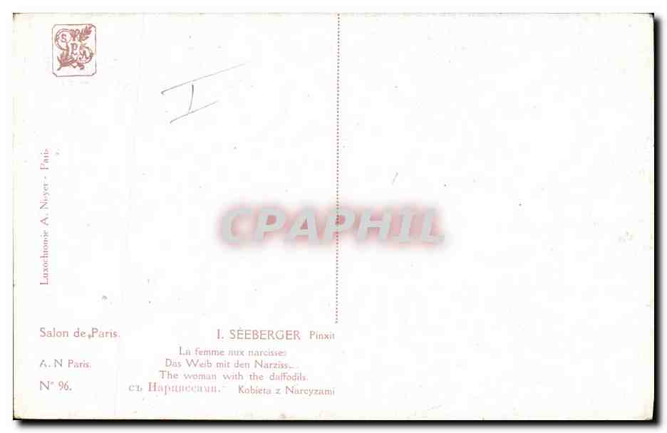 CPA Erotique Salon de Paris Seeberger La femme aux narcisses  — Rückseite