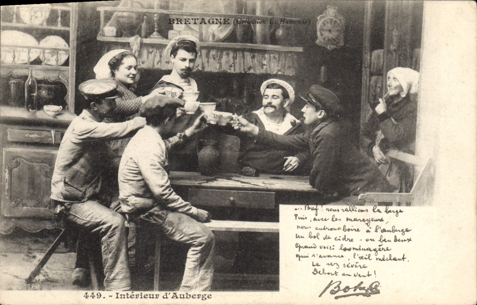 CPA Folklore Botrel Bretagne interieur d'auberge