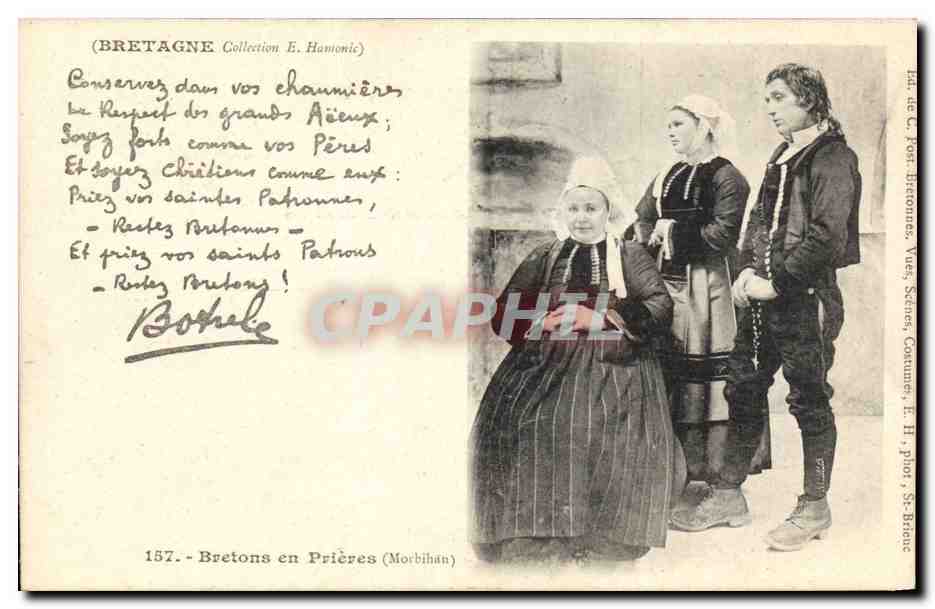 CPA Folklore Botrel Bretagne Bretons en priere