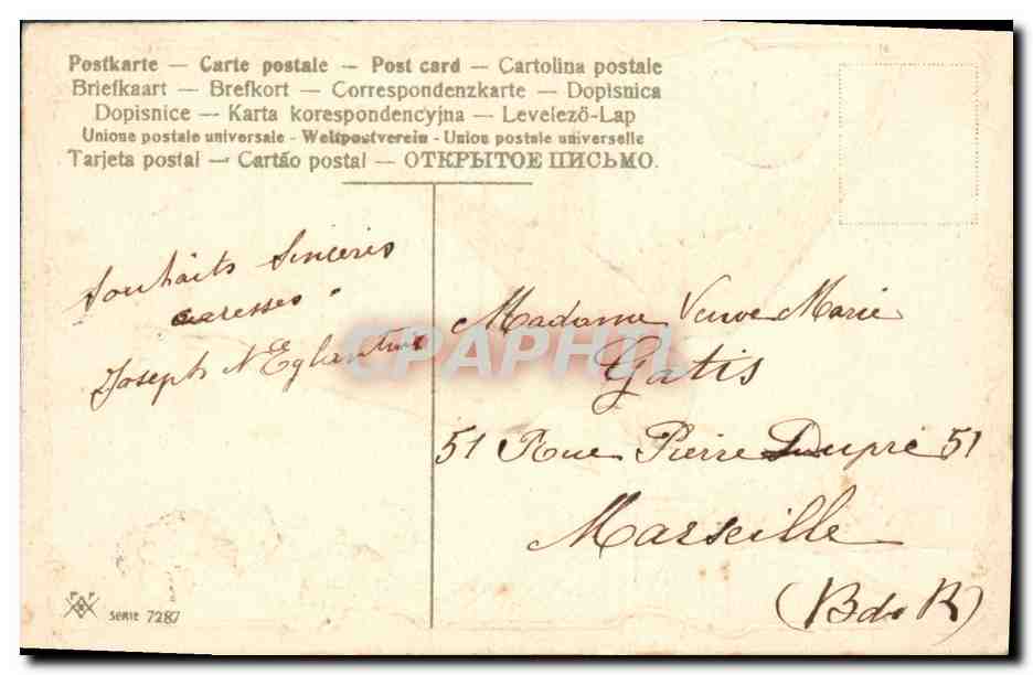 Oiseau portant une lettre — Porte Bonheur — Éditeur non visible — Verso