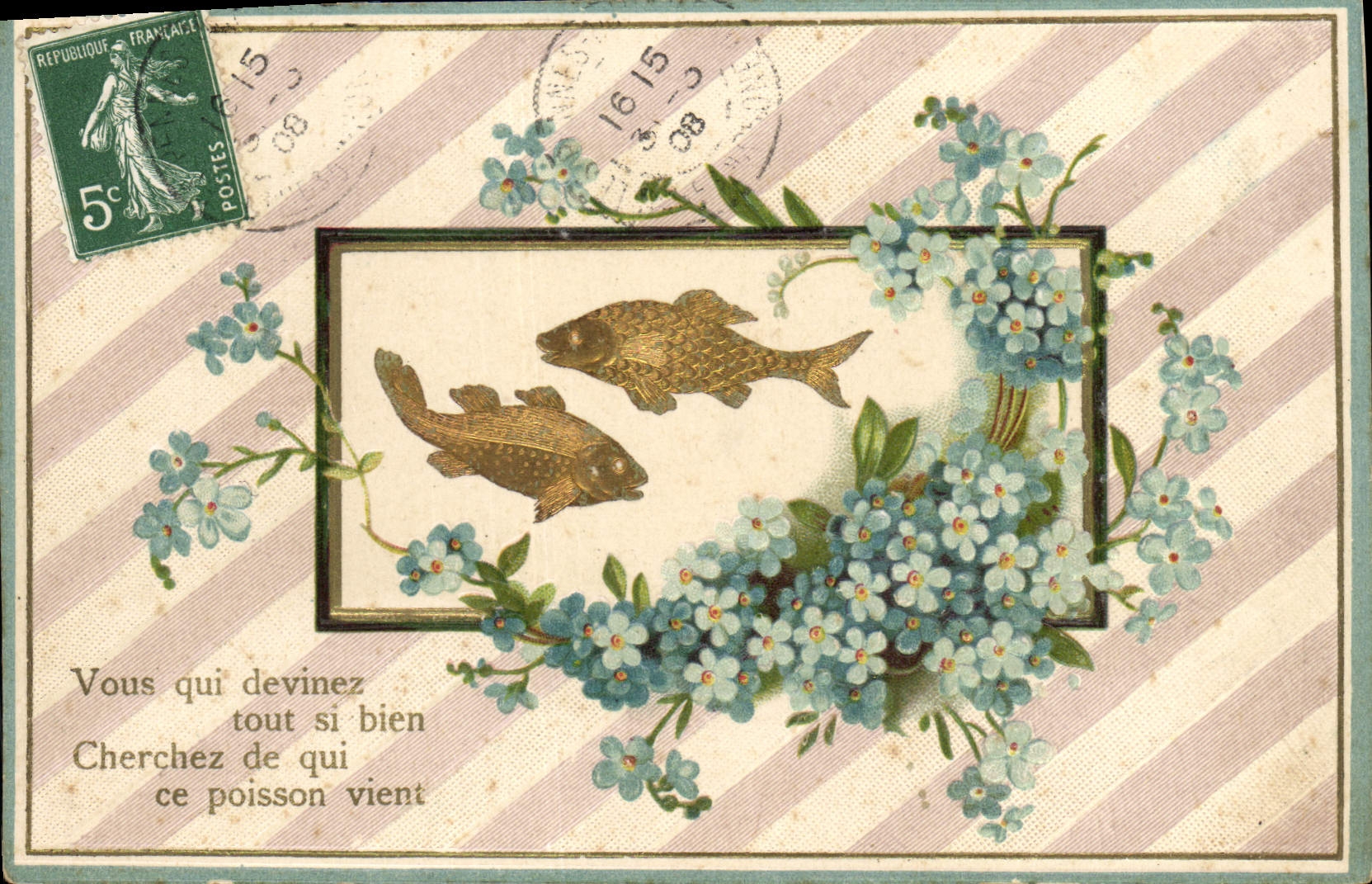 CPA Fantaisie Fleurs Poissons 