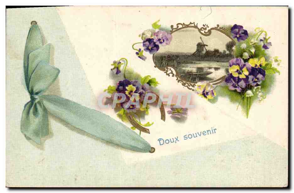 CPA Fantaisie Fleurs Moulin a vent