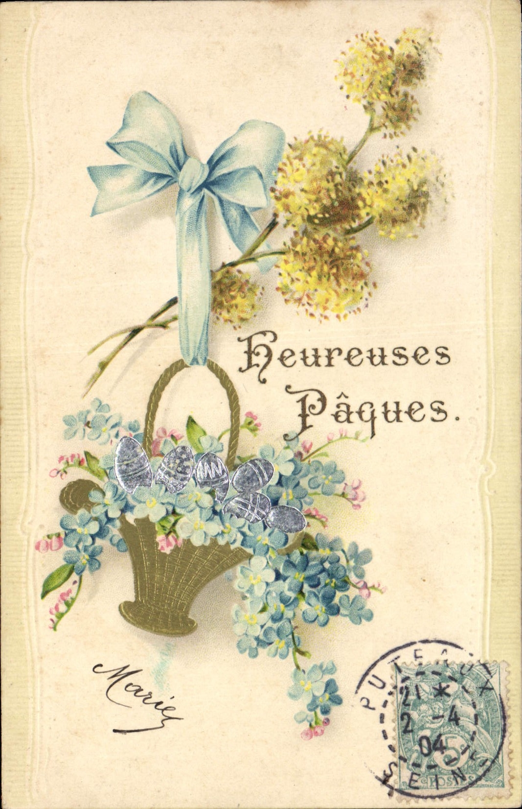 Bouquet de fleurs et œufs de Pâques — Heureuses Pâques. — Éditeur non identifié, n° de série non visible