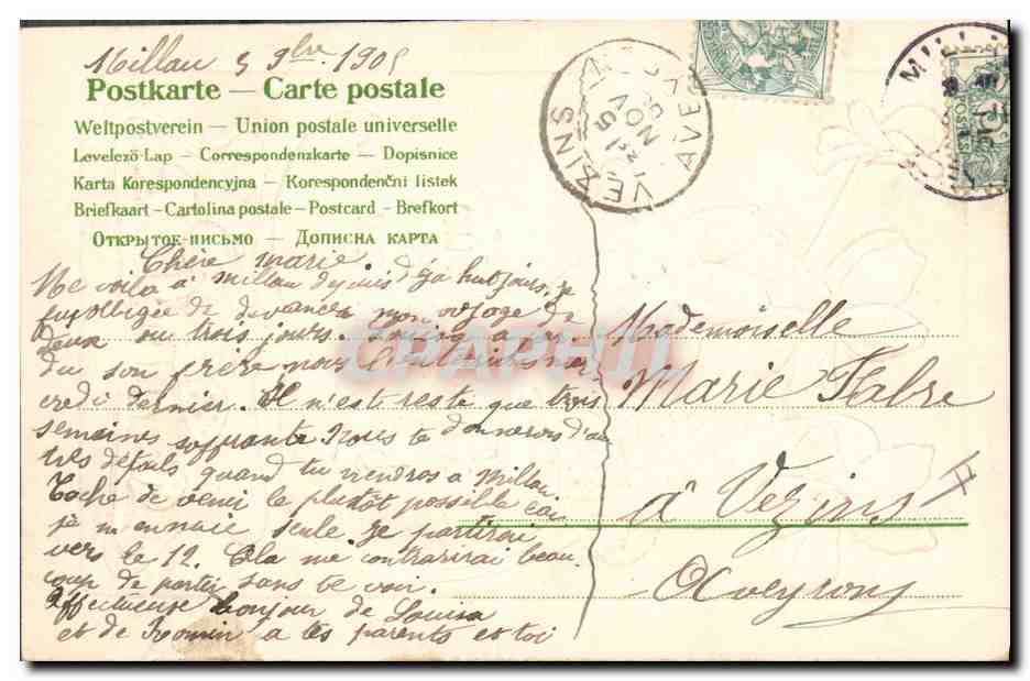 Violettes et champignons — A la hâte un bon souvenir — Noillan, 5 juin 1908 — Rückseite