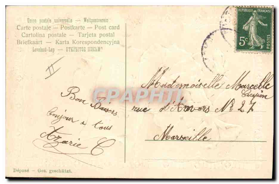Violettes — Sincères Félicitations ! — Union postale universelle — Rückseite