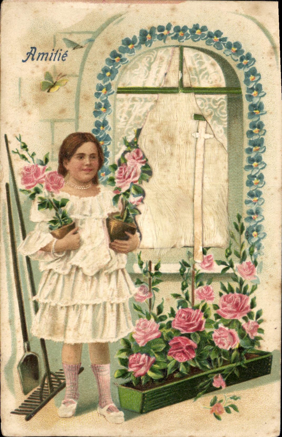 Fille tenant des roses — Amitié — éditeur inconnu