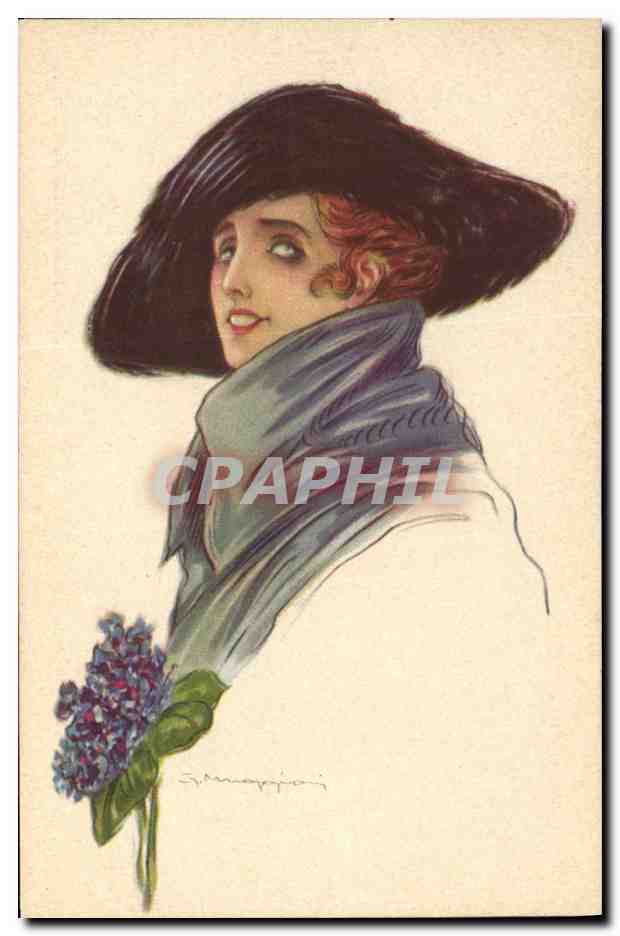 Frau mit schwarzem Hut und Schal — Illustration — Stampa Milano