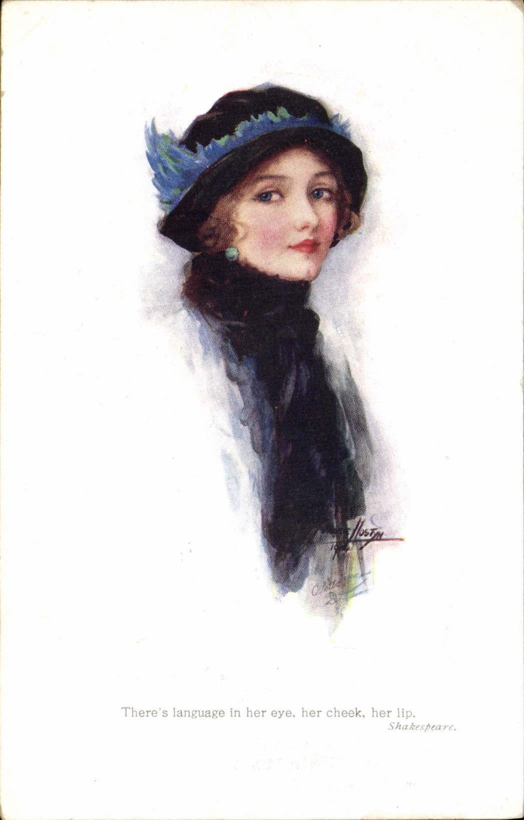 Jeune femme en chapeau — citation de Shakespeare — Tuck's Post Card, série 1