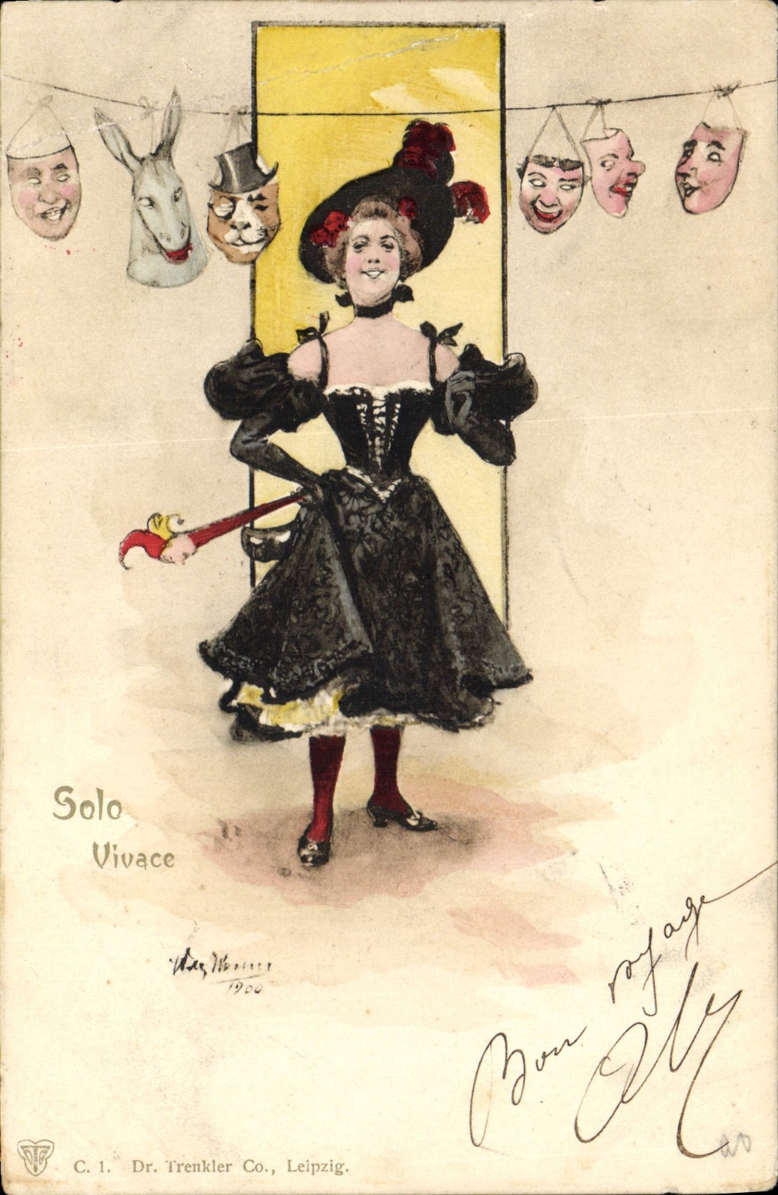 CPA Fantaisie Illustrateur Femme Masques Solo Vivace