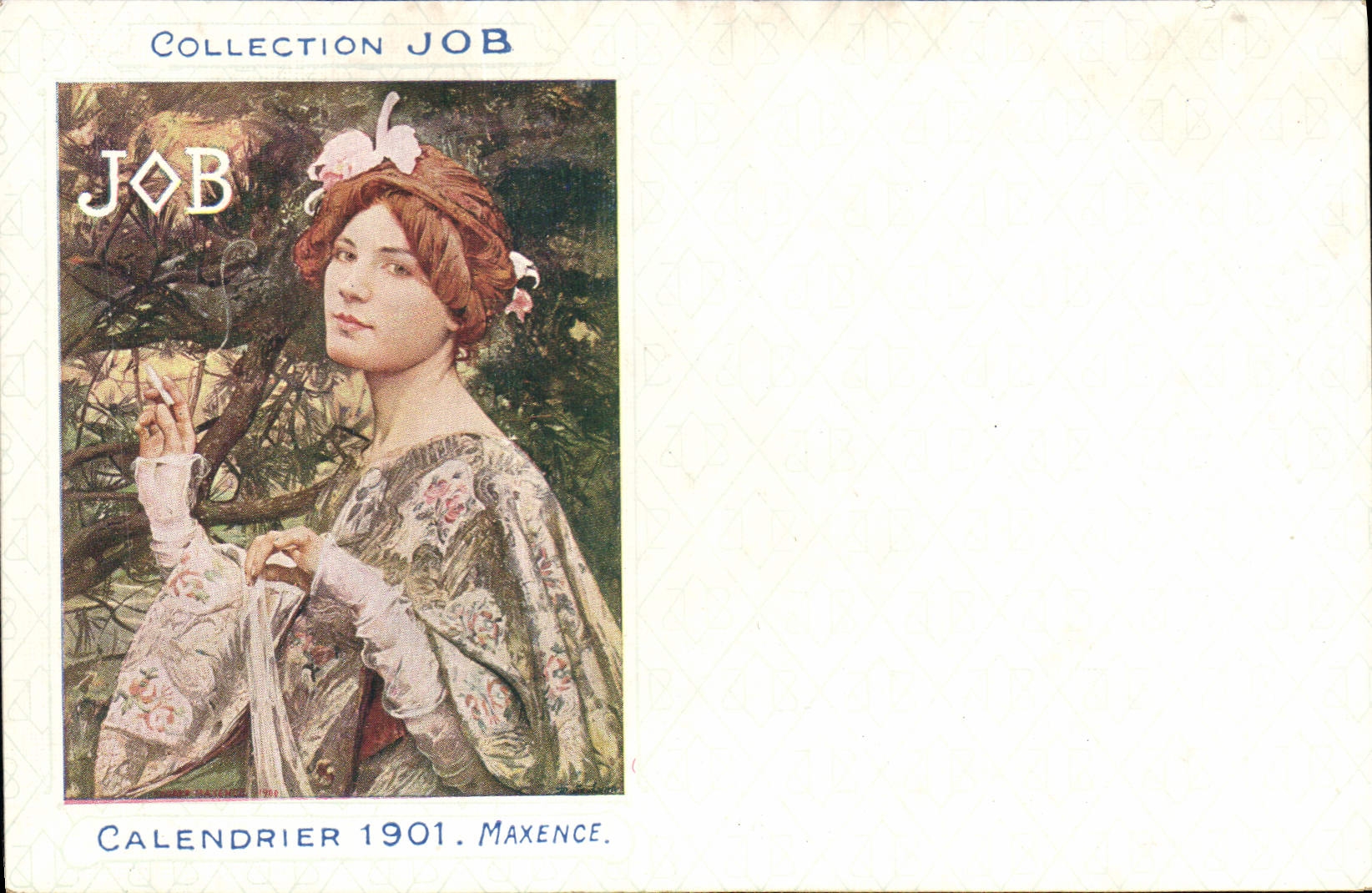 Frau in besticktem Kleid — Sammlung JOB — Kalender 1901, Maxence