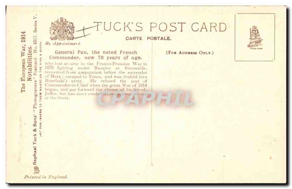 CPA Militaria General Pau  — Verso