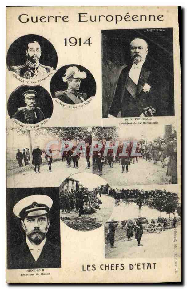 CPA Militaria Les chefs d'Etat Nicolas II Poincare Pierre 1er de Serbie Russie Russia George V 
