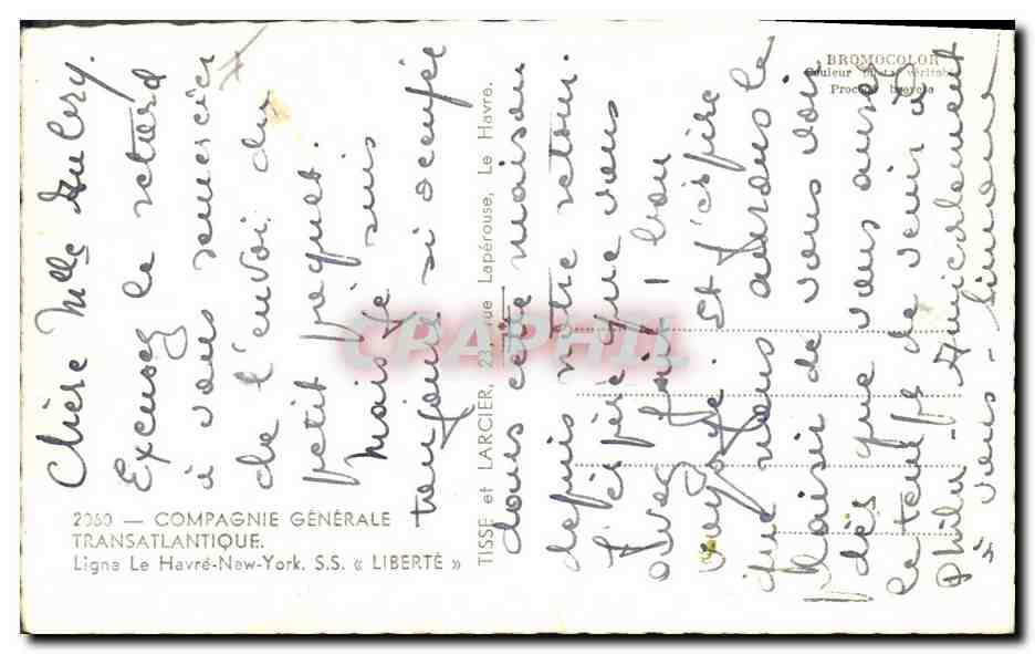 Côte d'Azur — Le paquebot « Liberté » — Tito — Verso