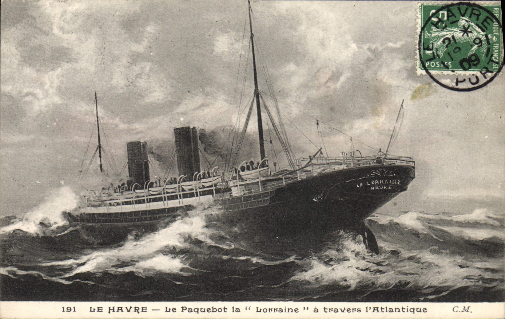 CPA Bateau Paquebot Le Havre Transatlantique La Lorraine a travers l'Atlantique