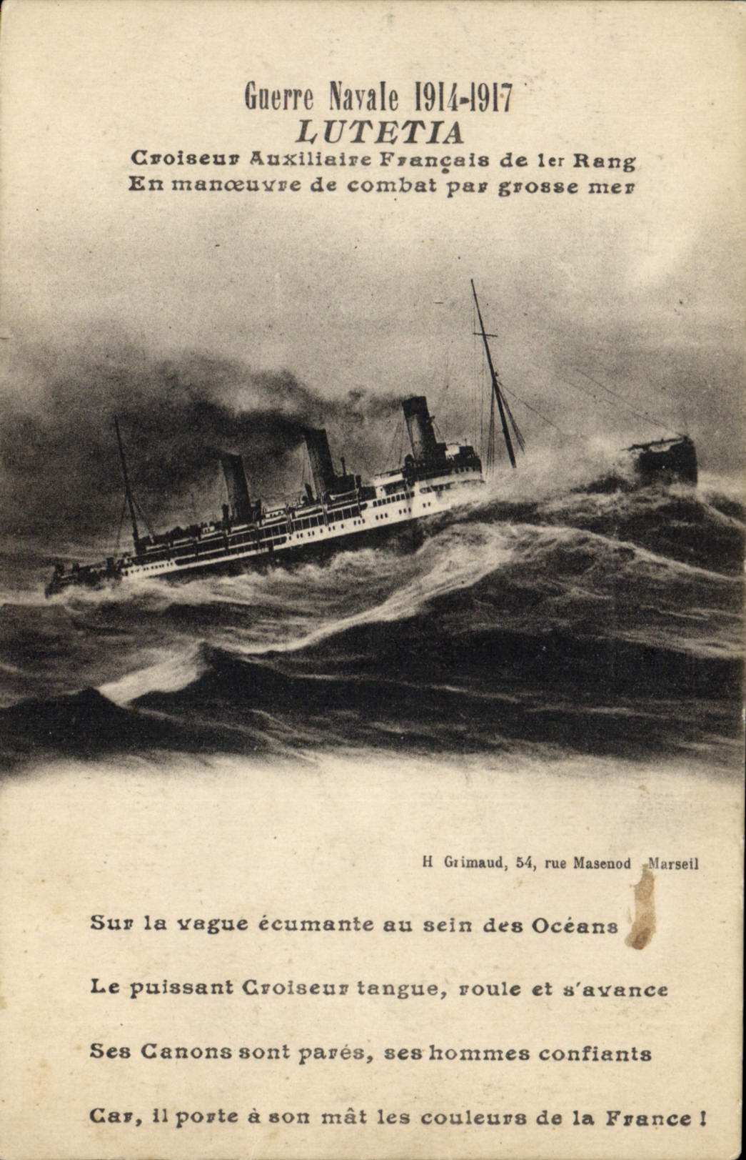 Croiseur Lutetia — Guerre Navale 1914-1917 — H. Grimaud, 54 rue Masenod, Marseille