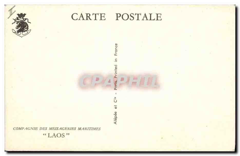 Cargos en mer — avec voilier — dessin de Régis Choupelat — Compagnie des Messageries Maritimes « LAOS » — Achterkant