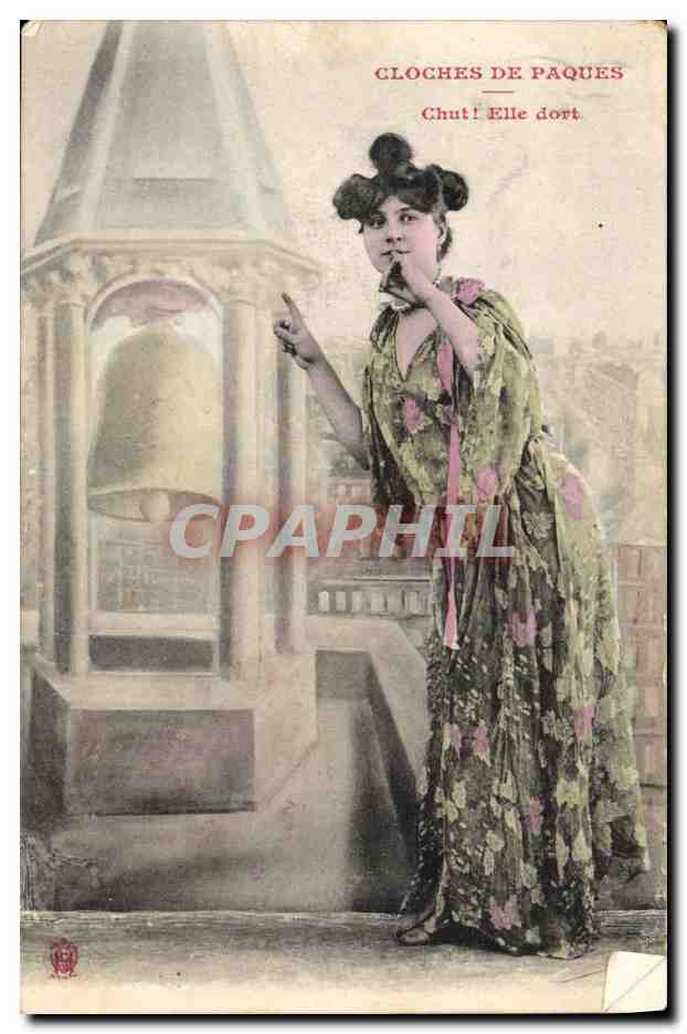CPA Cloche de Paques Femme Chut elle dort