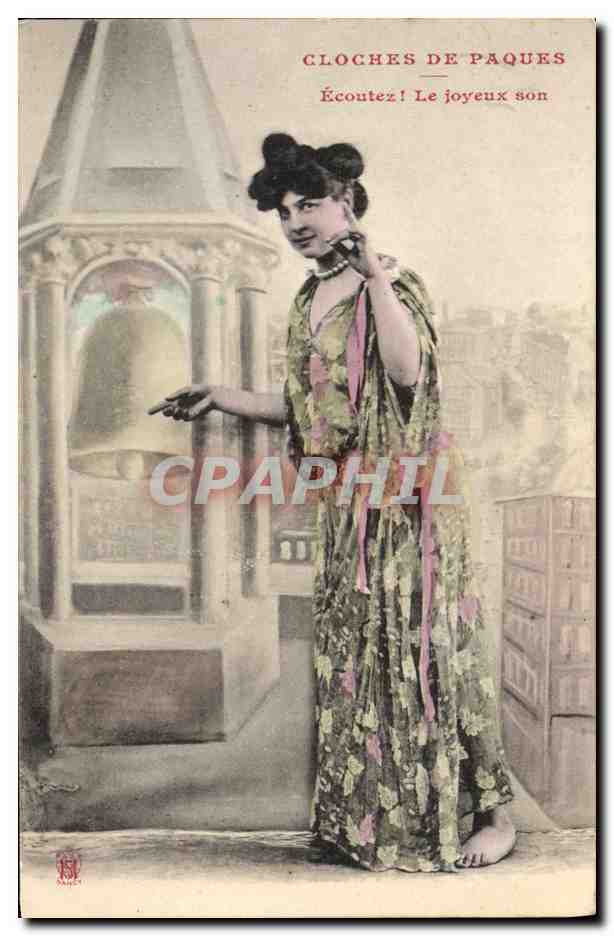 CPA Cloche de Paques Femme Ecoutez Le joyeux soin
