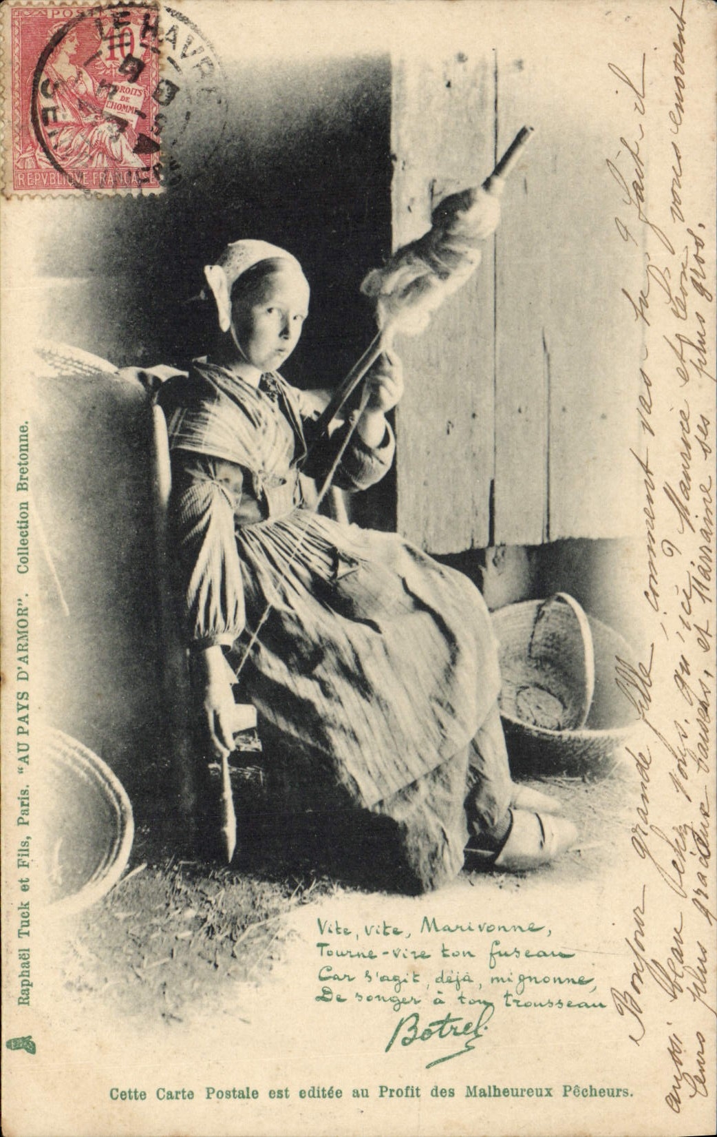 CPA Folklore Botrel Fileuse